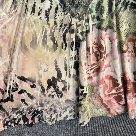 Unity Women Floral Blouse Top Size Large Petite Bohemian Artsy Lace Trim Stretch - Picture 5 of 9